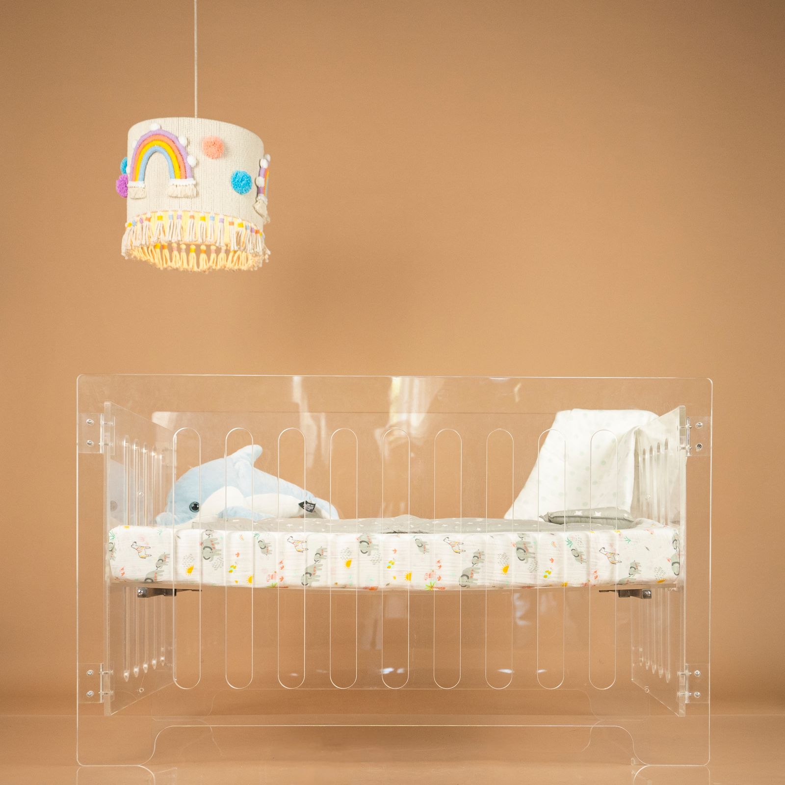 Image may contain Furniture Crib Infant Bed Lamp Bed and Cradle
