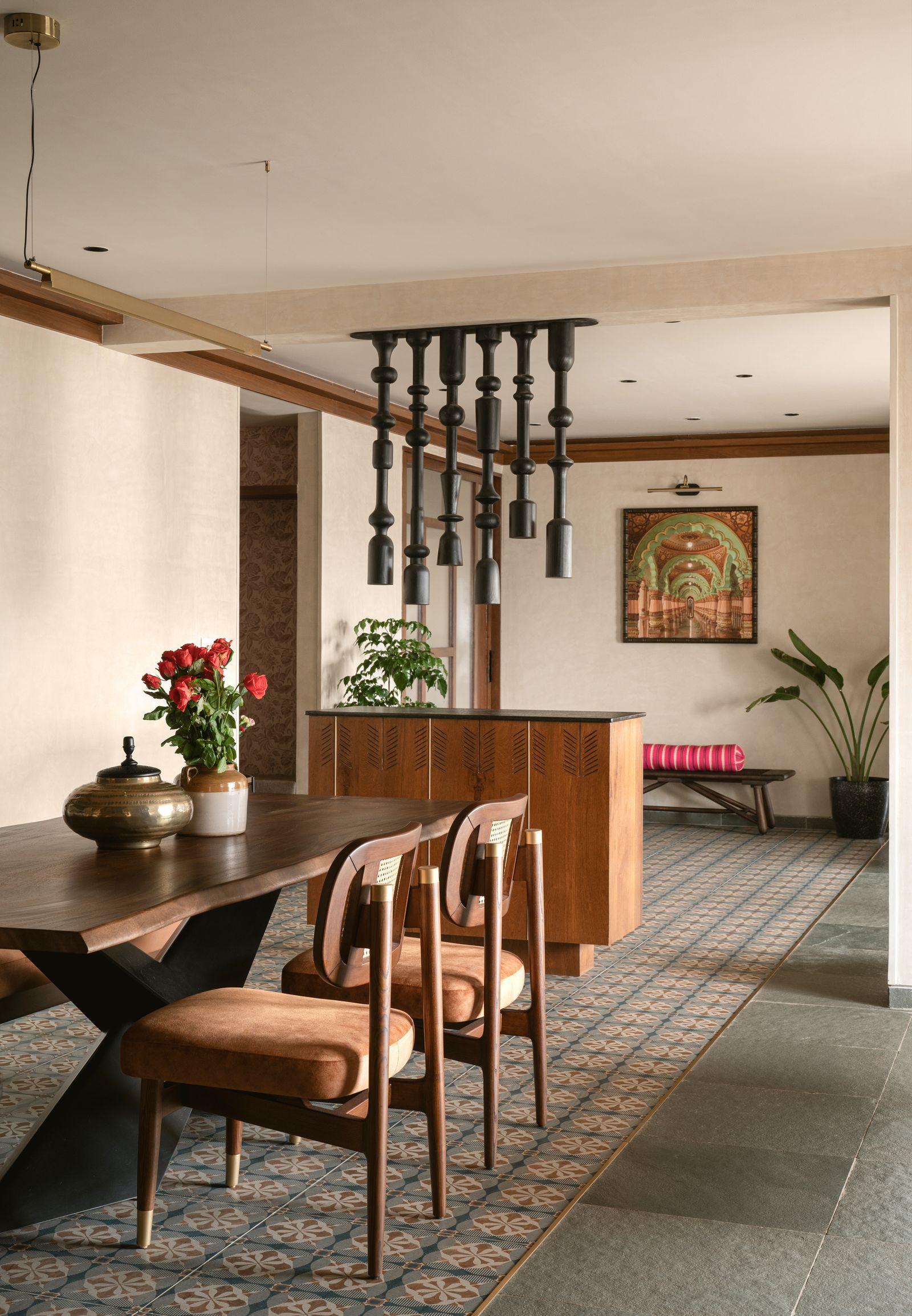 Image may contain Architecture Building Dining Room Dining Table Furniture Indoors Room Table and Interior Design