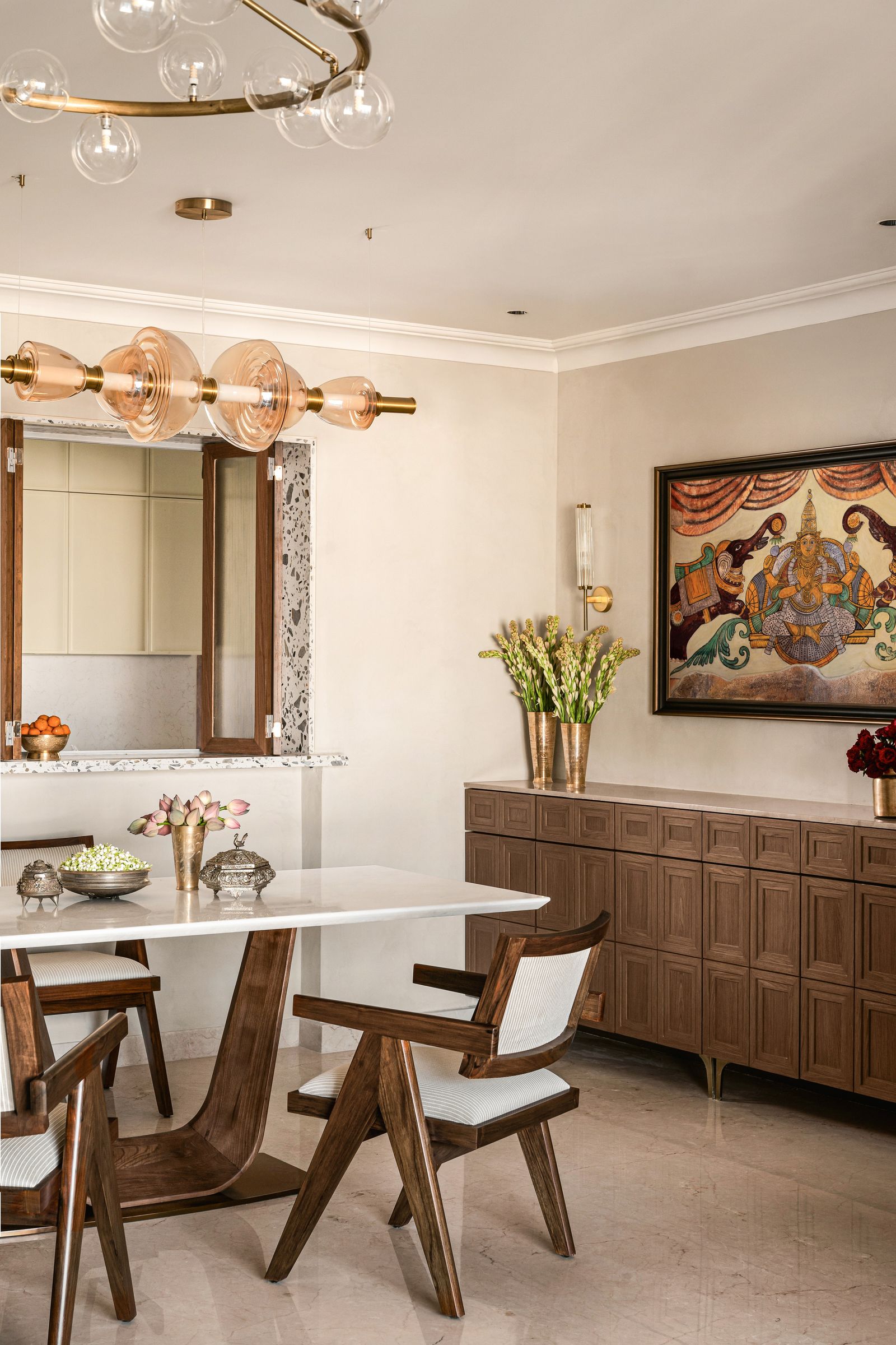 Image may contain Architecture Building Dining Room Dining Table Furniture Indoors Room Table and Interior Design
