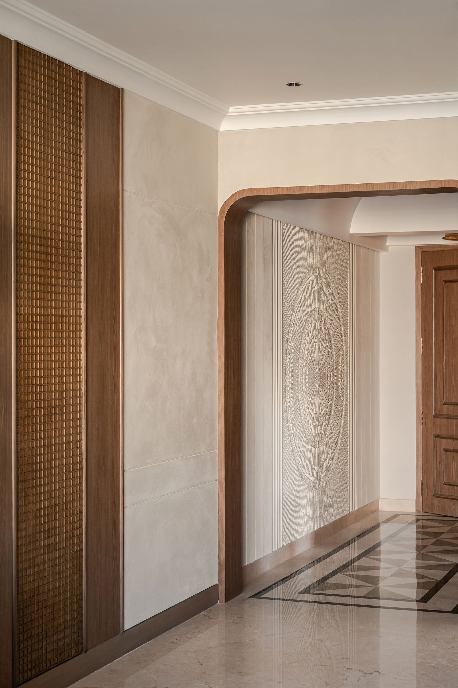 Image may contain Indoors Interior Design Floor Flooring and Wood Panels