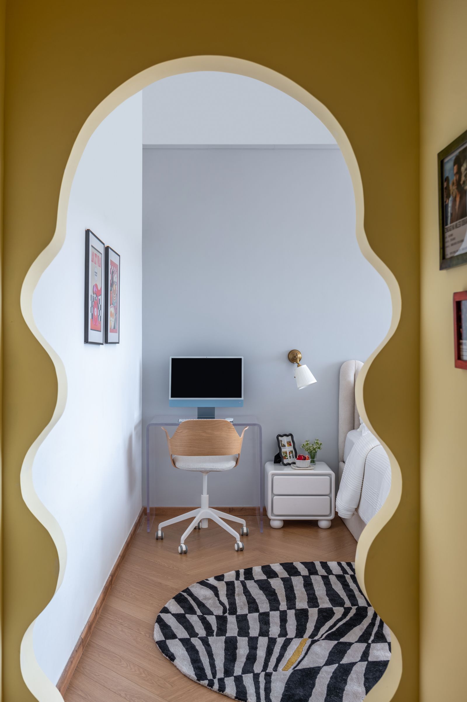 Image may contain Home Decor Rug Chair Furniture Art Painting Indoors Interior Design Lamp and Computer Hardware