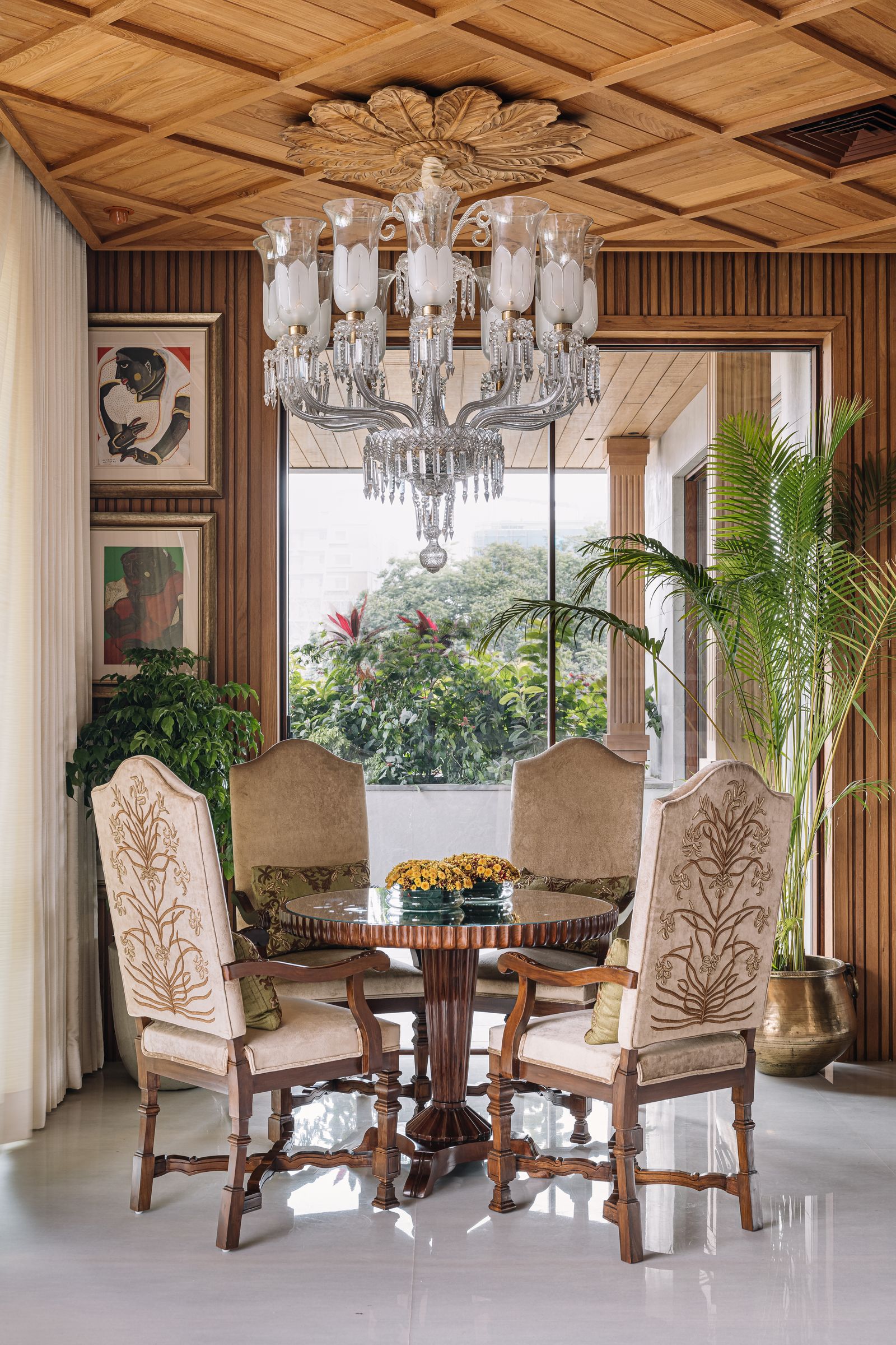 Image may contain Architecture Building Dining Room Dining Table Furniture Indoors Room Table and Interior Design