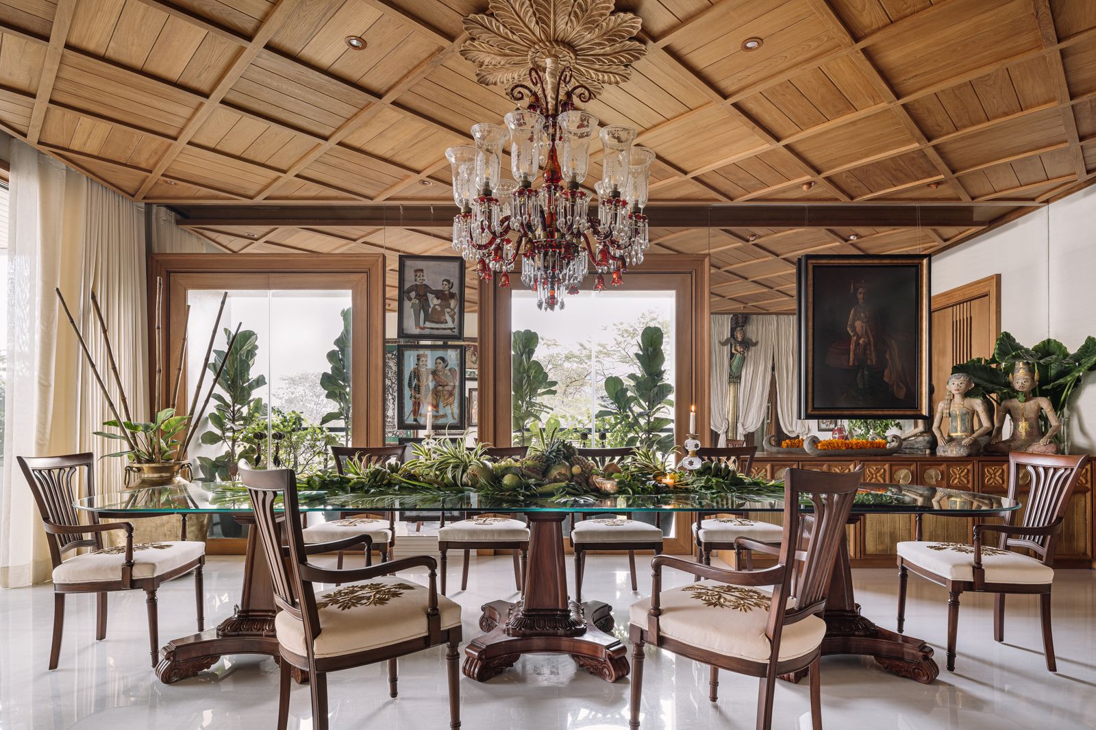Image may contain Architecture Building Dining Room Dining Table Furniture Indoors Room Table and Home Decor