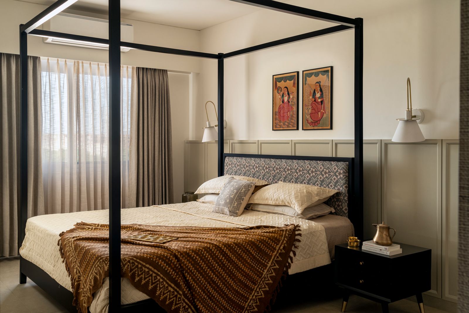Image may contain Furniture Bed Bedroom Indoors Room Art Painting Canopy Bed and Person
